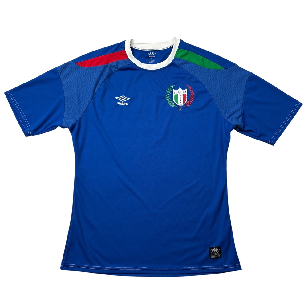 Umbro Italia Soccer Jersey Mens Medium Blue Short Sleeve Italy Football Shirt